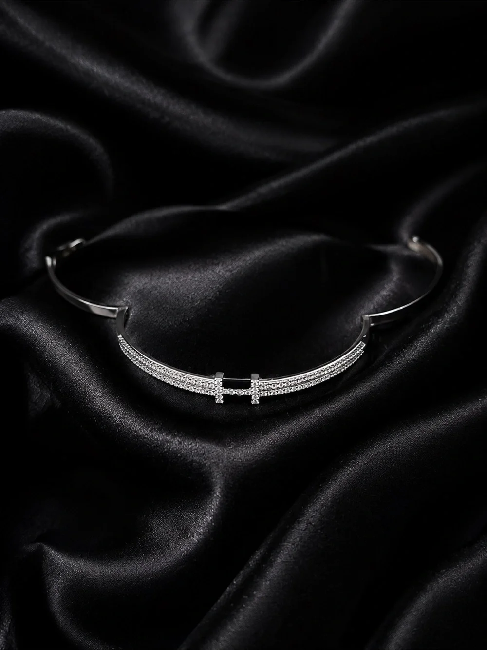 Silver Crystal H Accent Hinged Bangle Bracelet